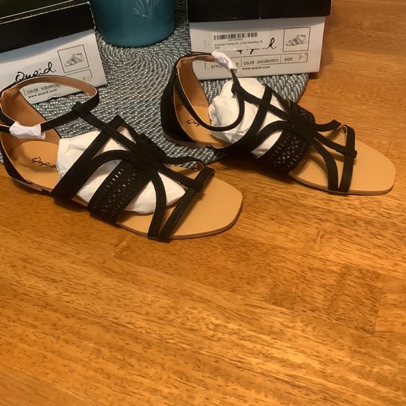 Qupid Black Lizard Suede Sz 7 Sandals ~ NIB - Picture 4 of 8